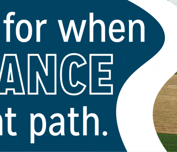 Text saying, "We're here for when insurance isn't a straight path." A photo of a straight road in rural North Dakota on the right.